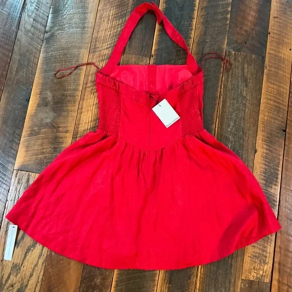 Reformation Mariela Linen Mini Dress Lipstick Red 12 NWT